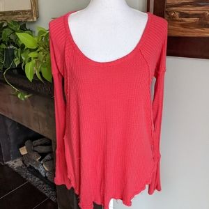 Free People Waffle Knit Ventura High-low Distressed Fray Edge Top Wmns Small 37
